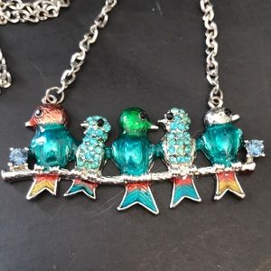 Turquoise Multi-Bird Crystal Pendant Necklace - Women Jewelry